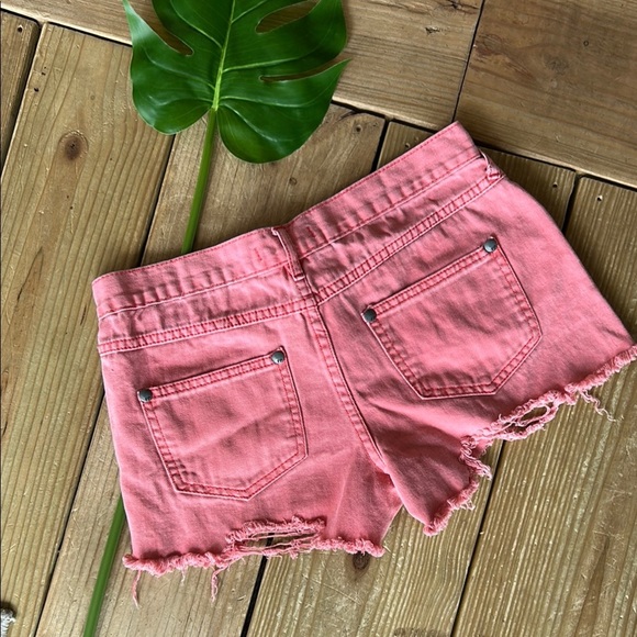 Free People Pink Jean Shorts Distressed Cut-Off Style - Picture 3 of 6